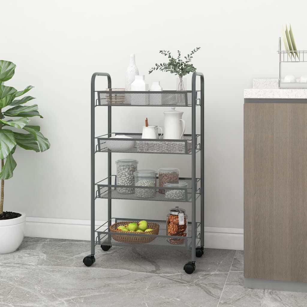 4-Tier Kitchen Trolley Grey 46x26x85 cm Iron - Decor Base
