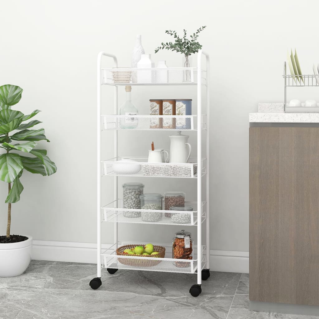 5-Tier Kitchen Trolley White 46x26x105 cm Iron - Discount Dealers