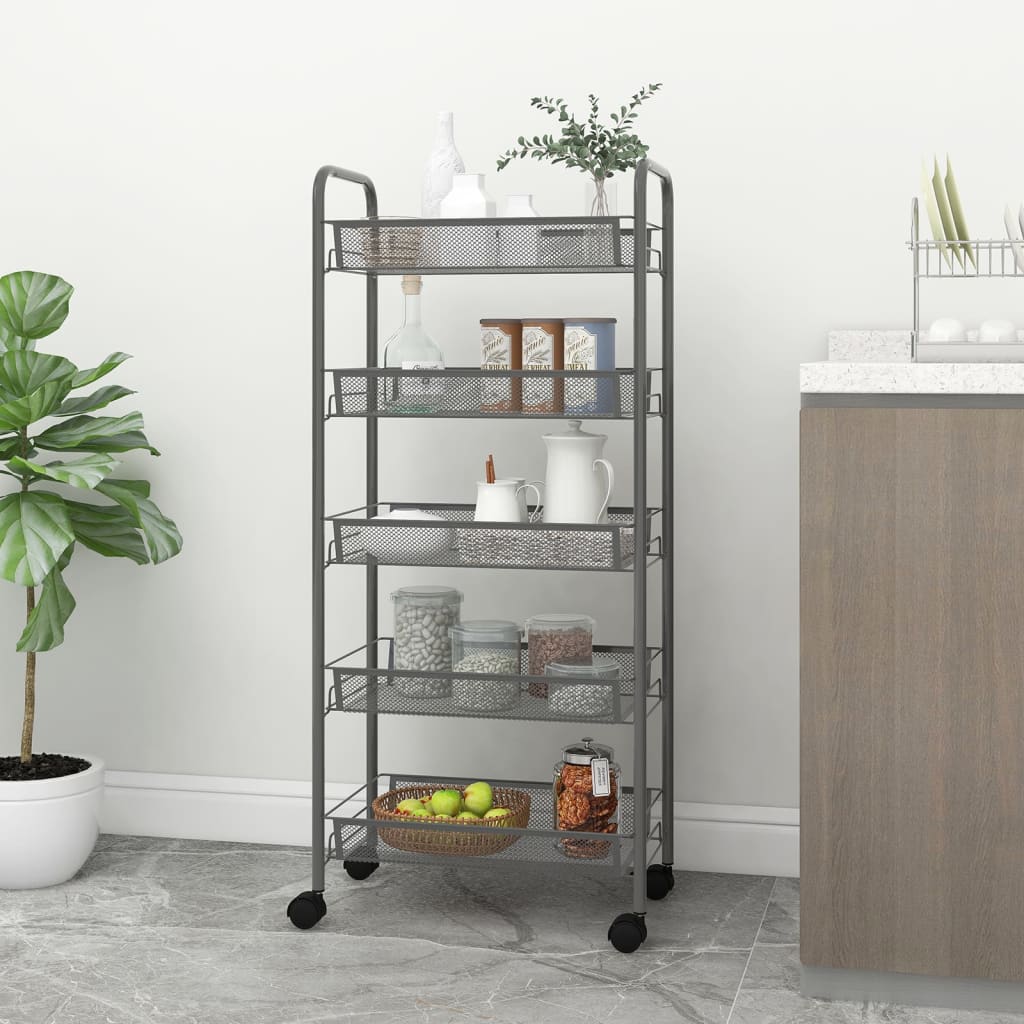 5-Tier Kitchen Trolley Grey 46x26x105 cm Iron - Sid & Sam