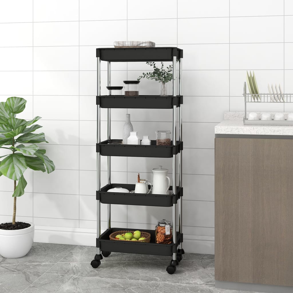5-Tier Kitchen Trolley Black 42x29x128 cm Iron and ABS - Decor Base