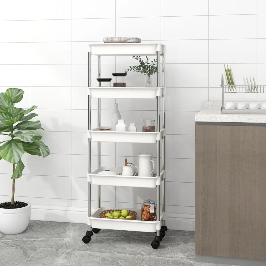 5-Tier Kitchen Trolley White 42x29x128 cm Iron and ABS - Sid & Sam