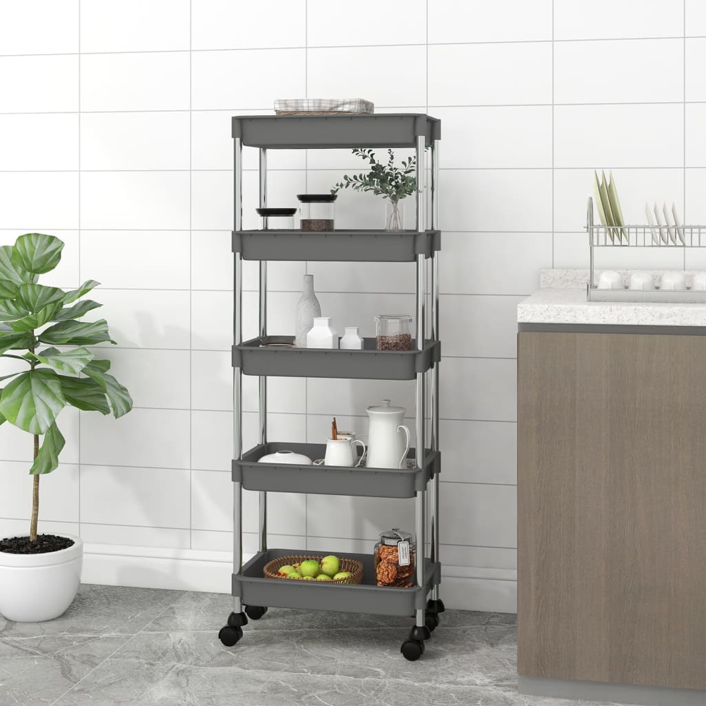 5-Tier Kitchen Trolley Grey 42x29x128 cm Iron and ABS - Decor Base