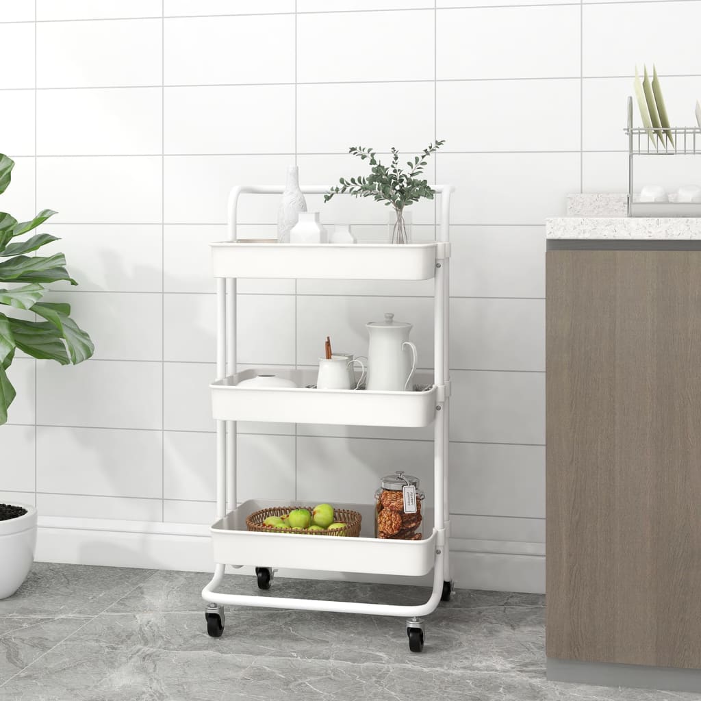 3-Tier Kitchen Trolley White 42x35x85 cm Iron and ABS - Design Hut