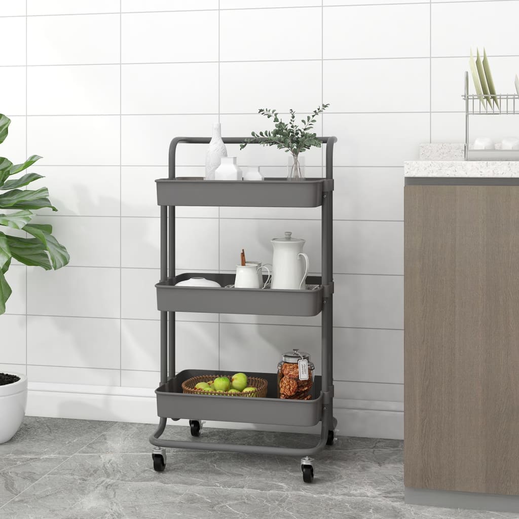 3-Tier Kitchen Trolley Grey 42x35x85 cm Iron and ABS - R and M Furniture