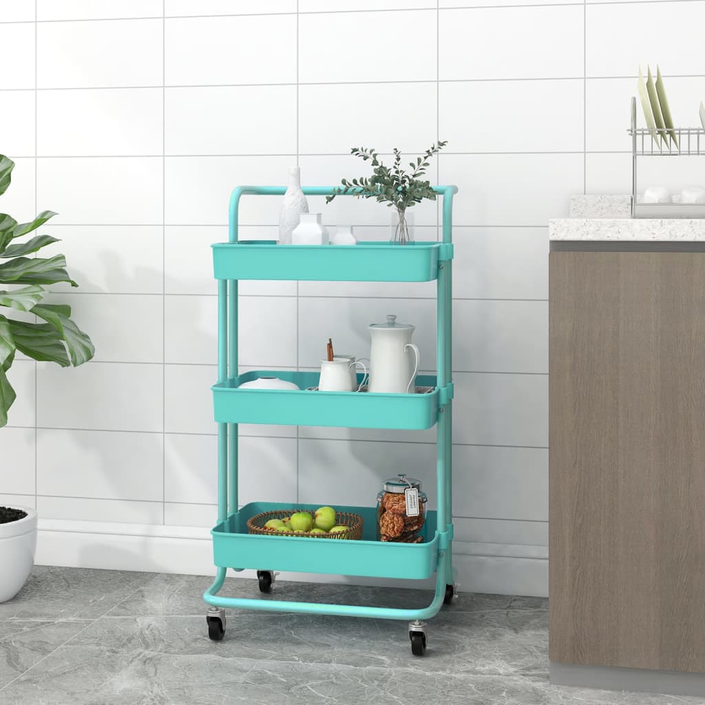 3-Tier Kitchen Trolley Turquoise 42x35x85 cm Iron and ABS - The Home Maker