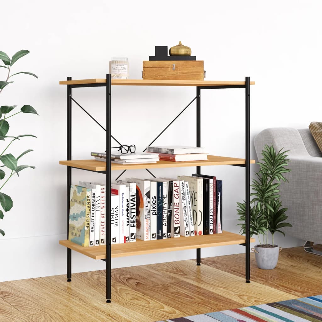 3-Tier Shelving Unit Black and Oak 80x40x92 cm - Millennium Furniture