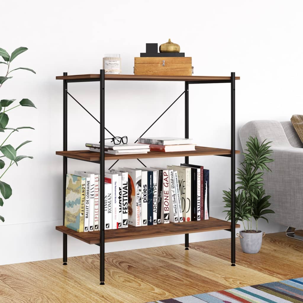 3-Tier Shelving Unit Black and Dark Wood 80x40x92 cm - Discount Dealers