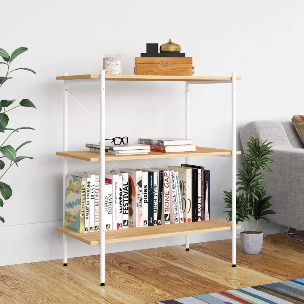 3-Tier Shelving Unit White and Oak 80x40x92 cm - R and M Furniture