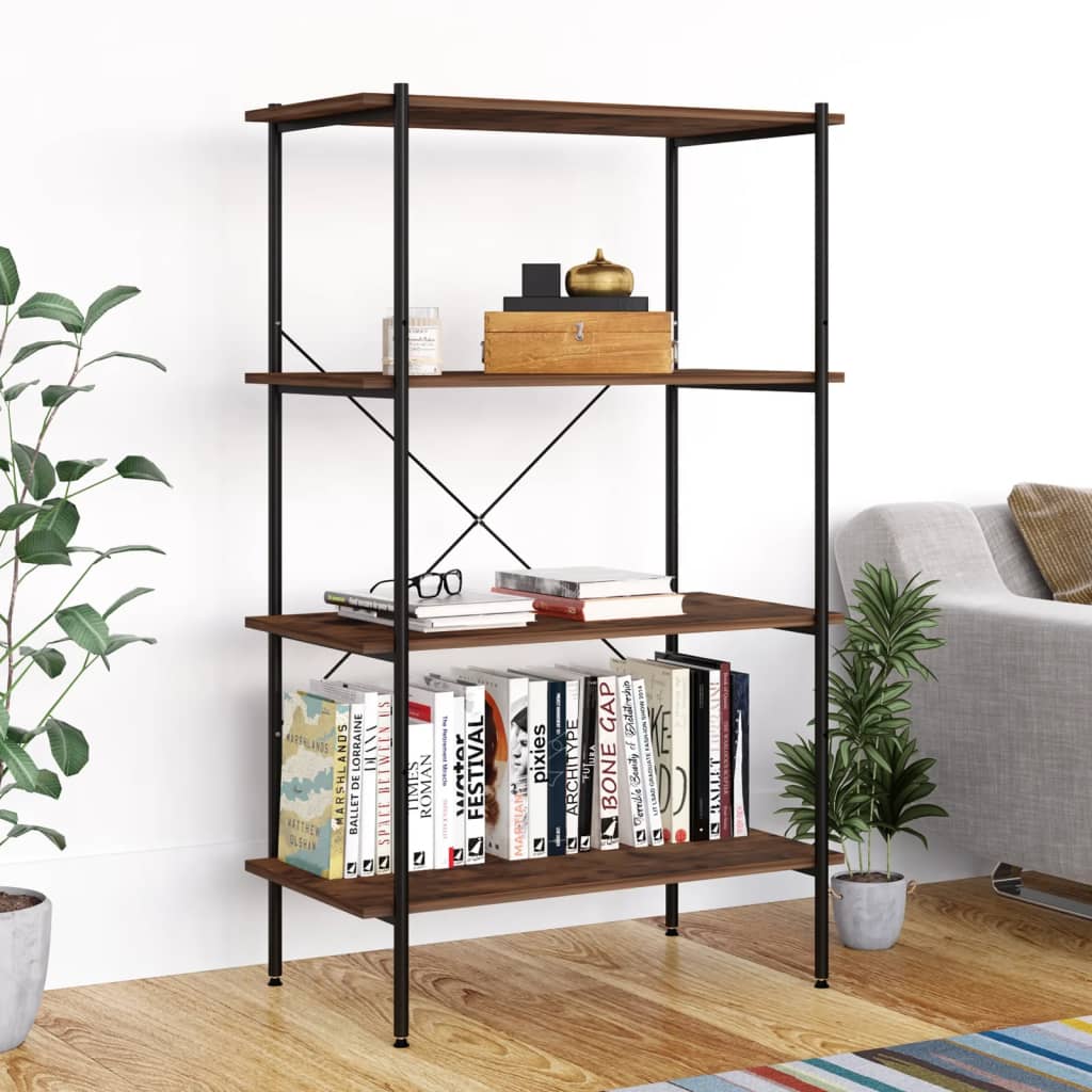 4-Tier Shelving Unit Black and Dark Wood 80x40x130 cm - Merlin Deals