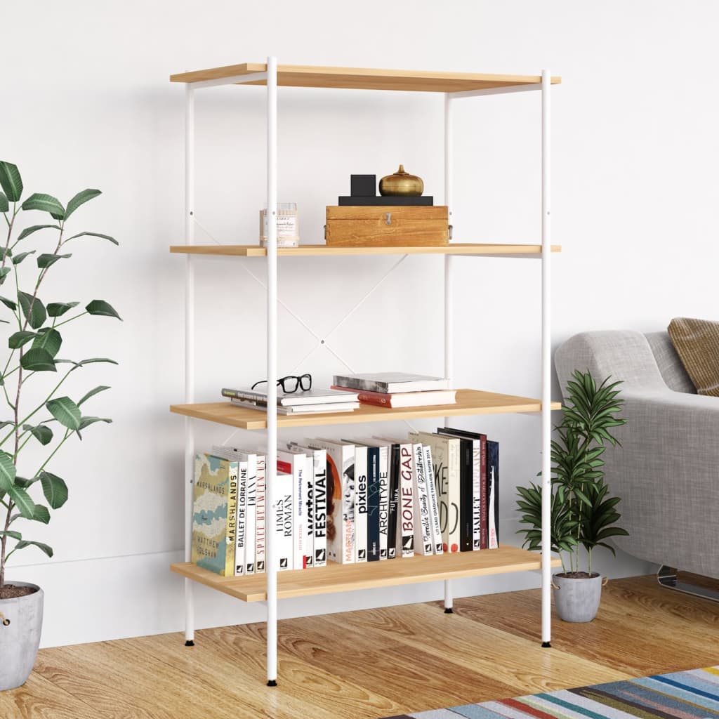 4-Tier Shelving Unit White and Oak 80x40x130 cm - Tyrell & Tyrell