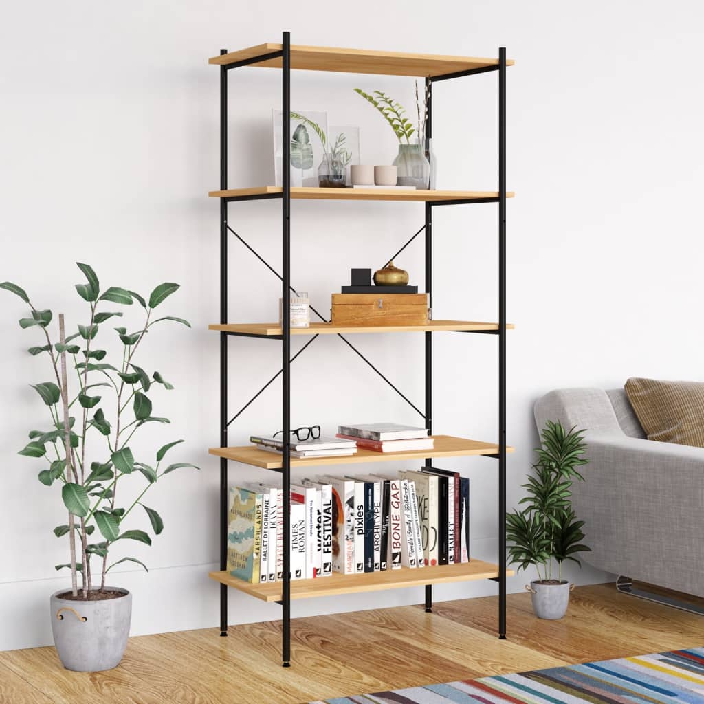 5-Tier Shelving Unit Black and Oak 80x40x163 cm - Discount Dealers
