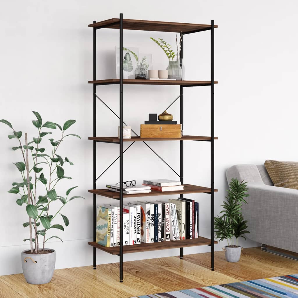 5-Tier Shelving Unit Black and Dark Wood 80x40x163 cm - Millennium Furniture