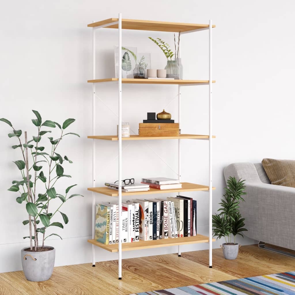 5-Tier Shelving Unit White and Oak 80x40x163 cm - Brittle & Co