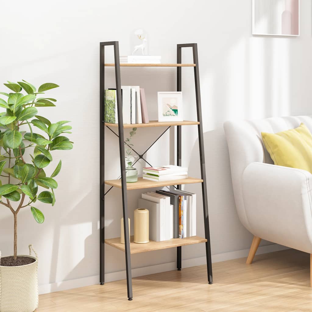 4-Tier Standing Shelf Light Brown and Black 56x35x140 cm - Unbeatable Bargains