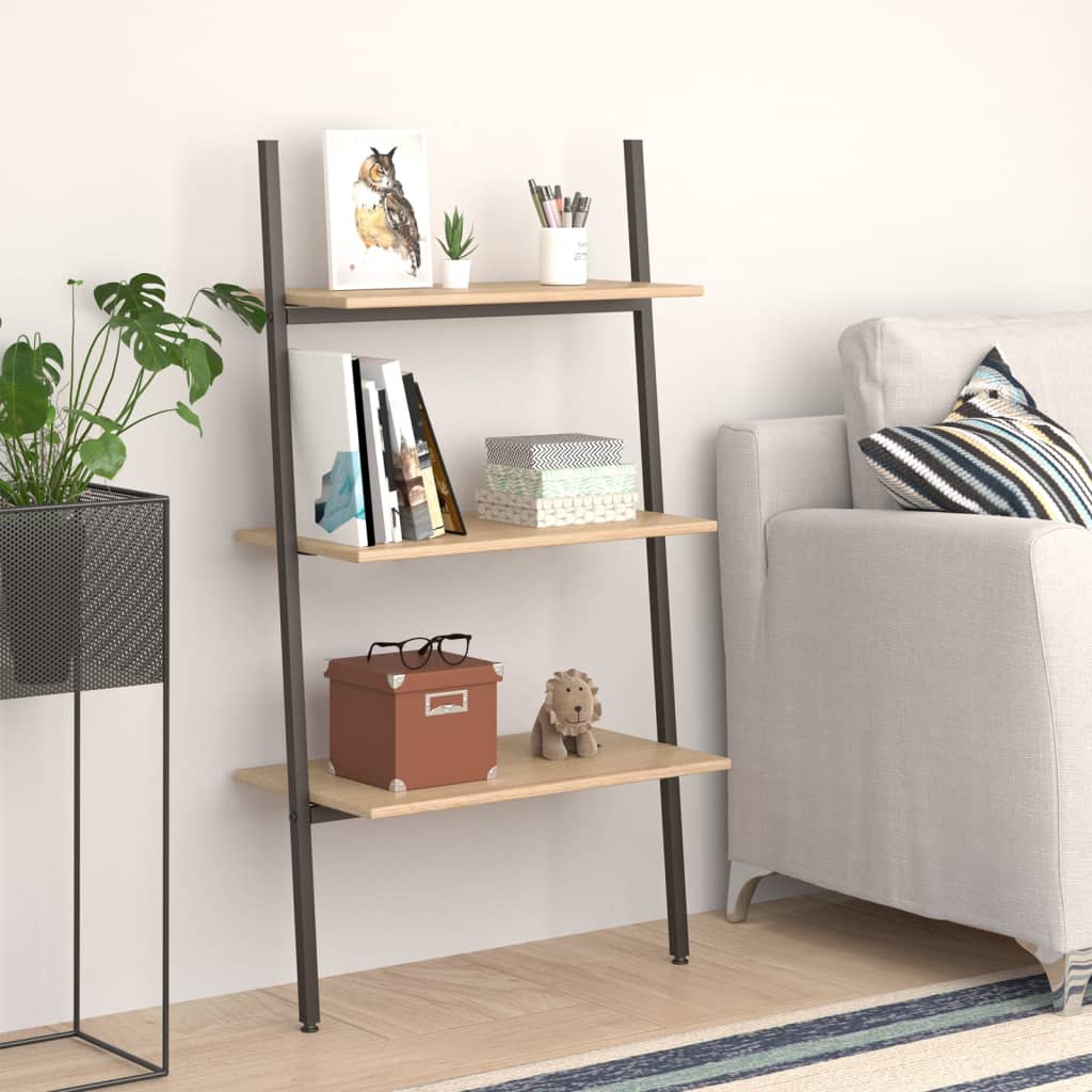 3-Tier Leaning Shelf Light Brown and Black 64x34x116 cm - Sid & Sam