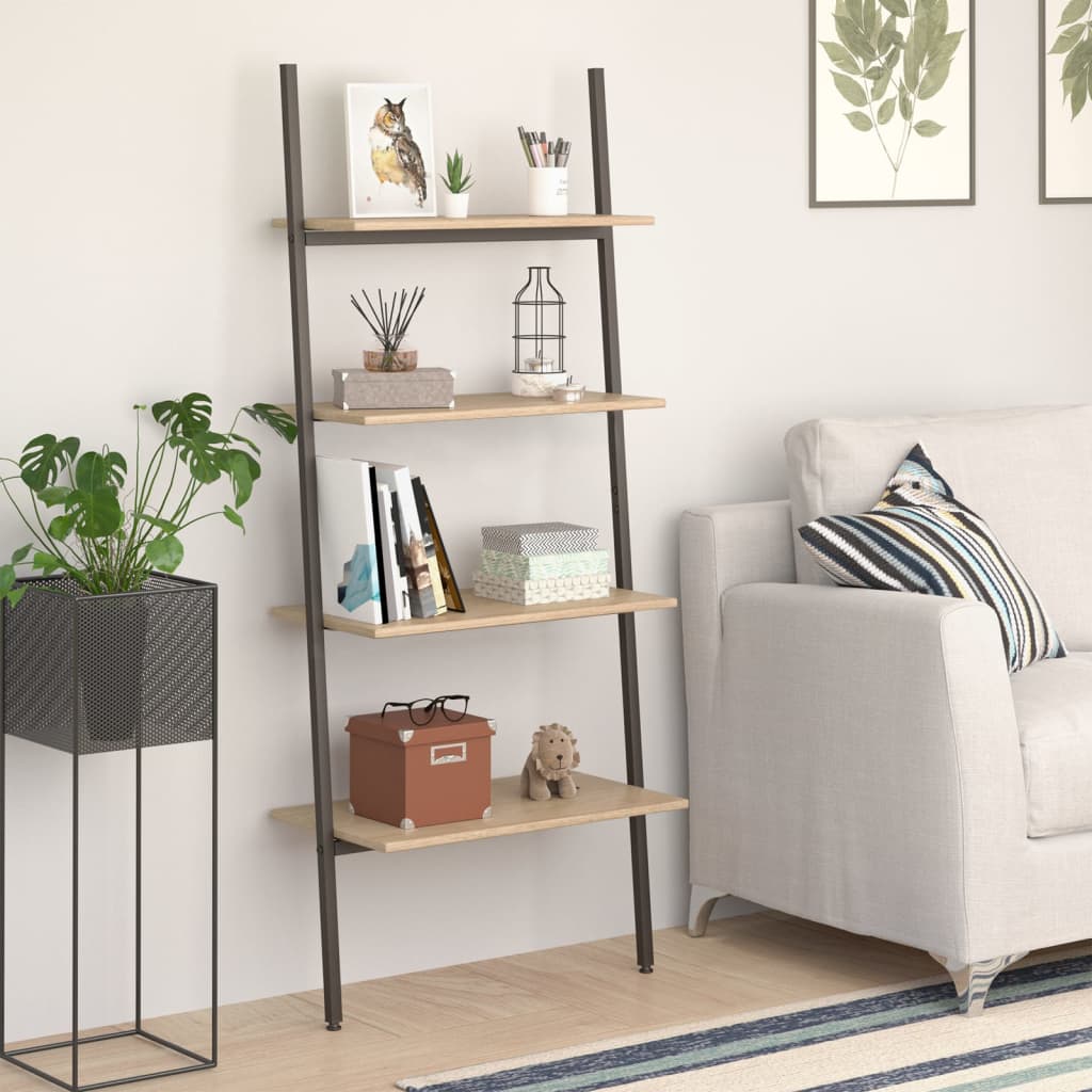 4-Tier Leaning Shelf Light Brown and Black 64x34x150.5 cm - Tyrell & Tyrell