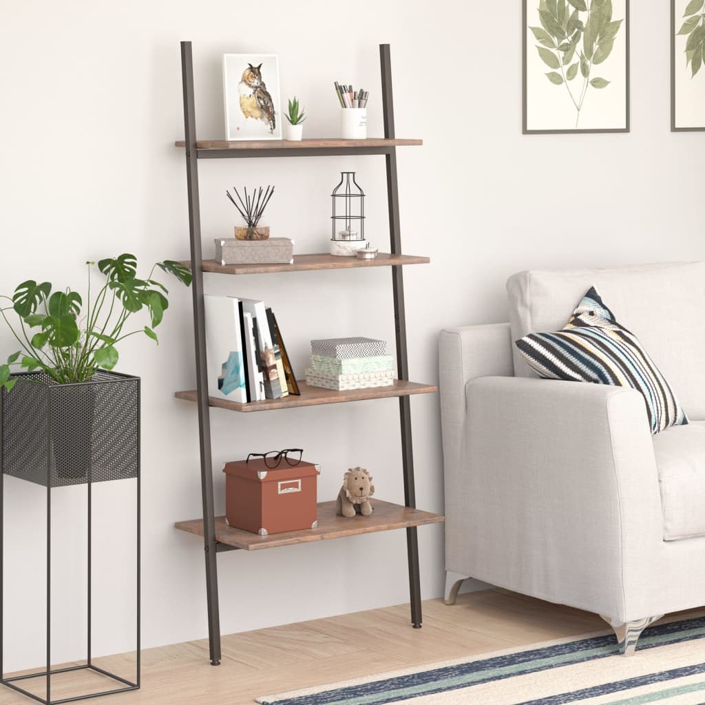 4-Tier Leaning Shelf Dark Brown and Black 64x34x150.5 cm - Charlotte Dunes