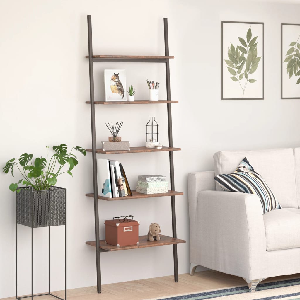 5-Tier Leaning Shelf Dark Brown and Black 64x34x185.5 cm - R and M Furniture