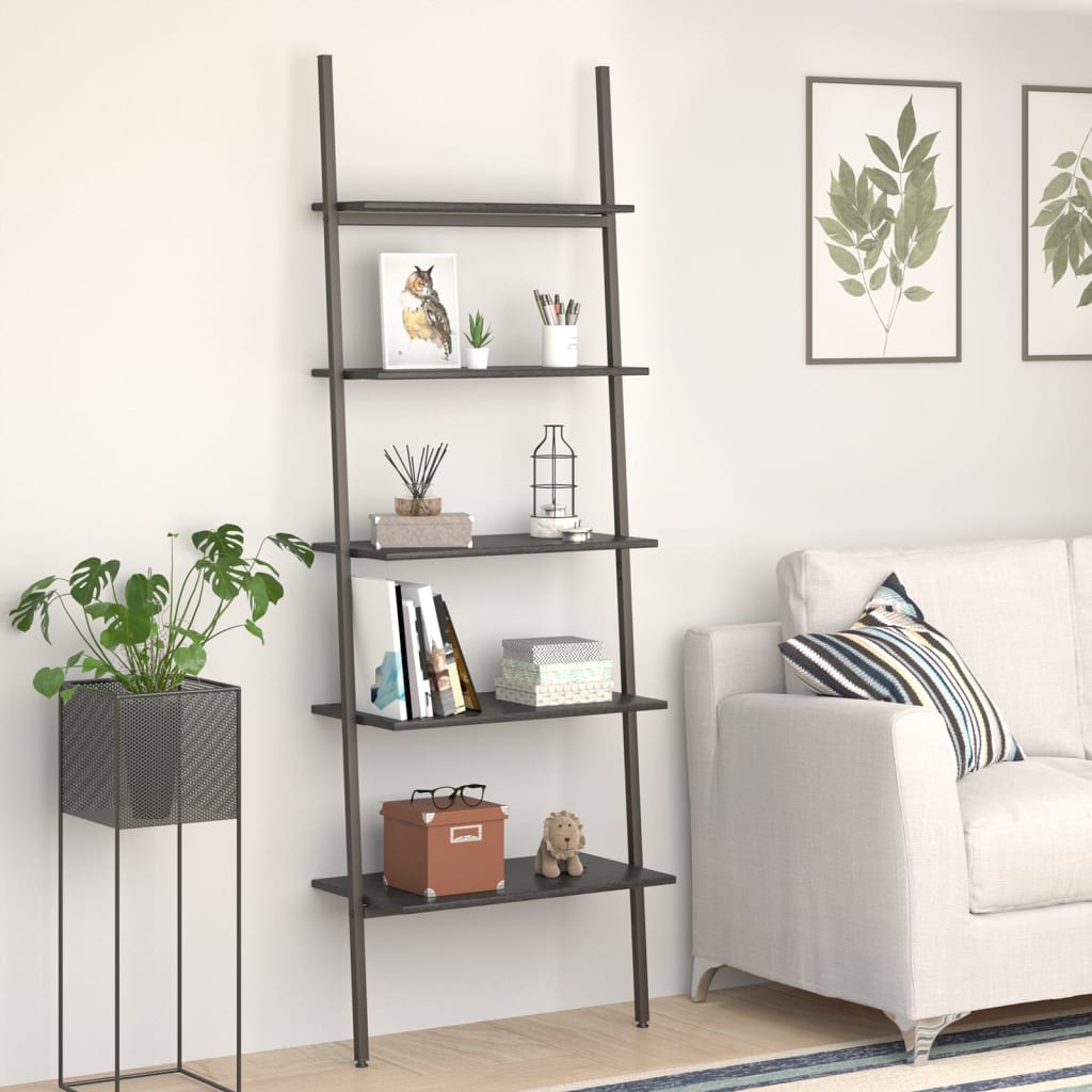 5-Tier Leaning Shelf Black 64x34x185.5 cm - Tyrell & Tyrell