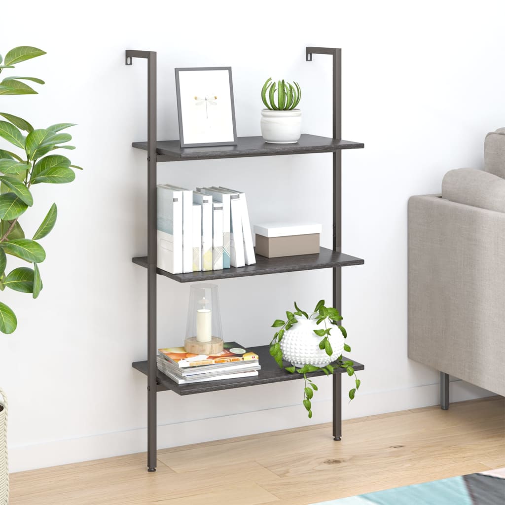 3-Tier Leaning Shelf Black 64x35x120.5 cm - Design Hut