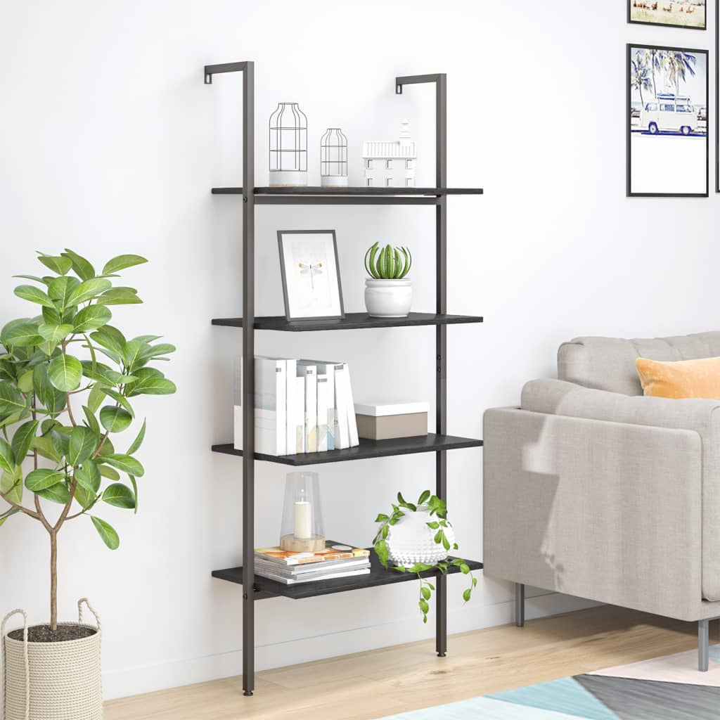 4-Tier Leaning Shelf Black 64x35x152.5 cm - Tyrell & Tyrell