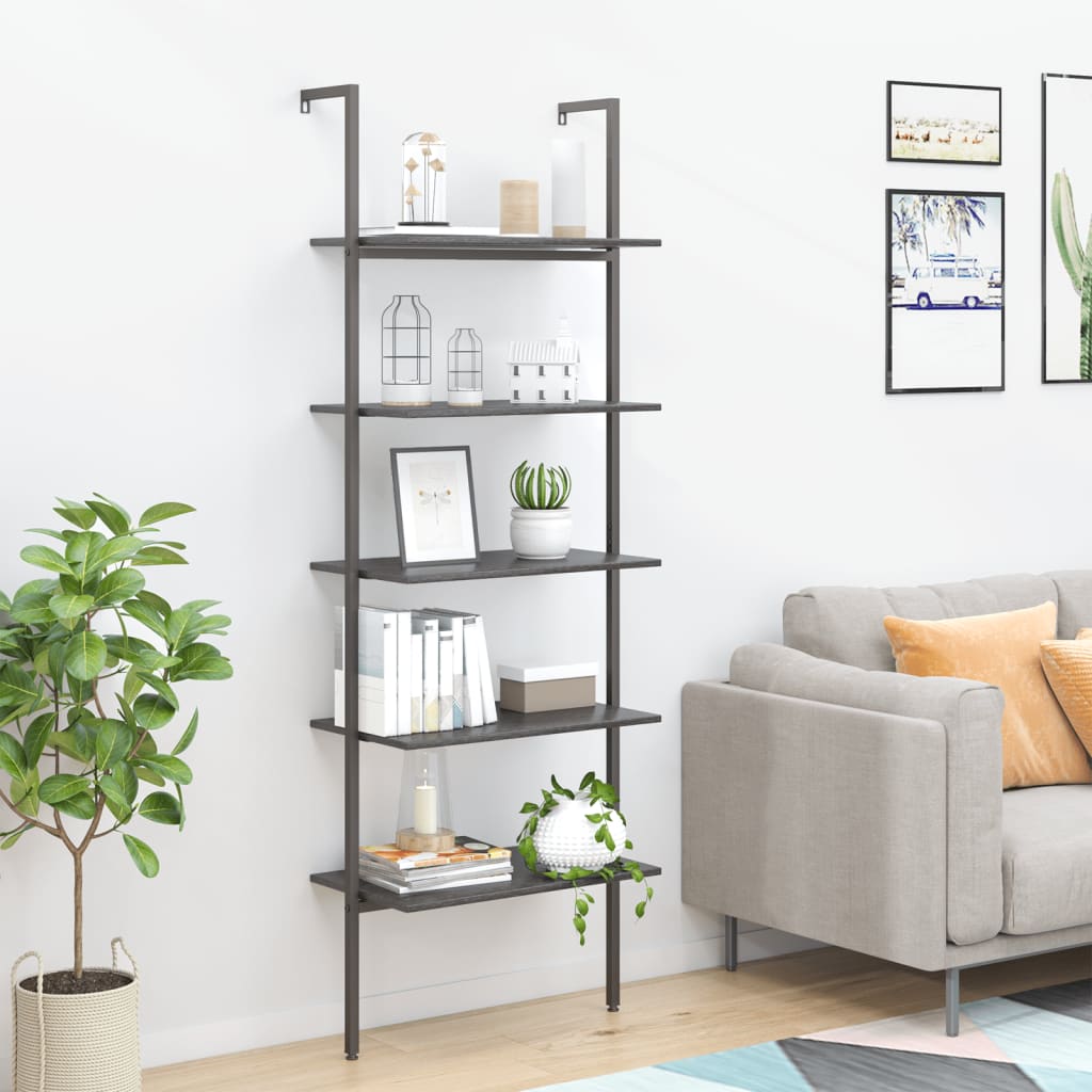 5-Tier Leaning Shelf Black 64x35x185 cm - Merkel Designers