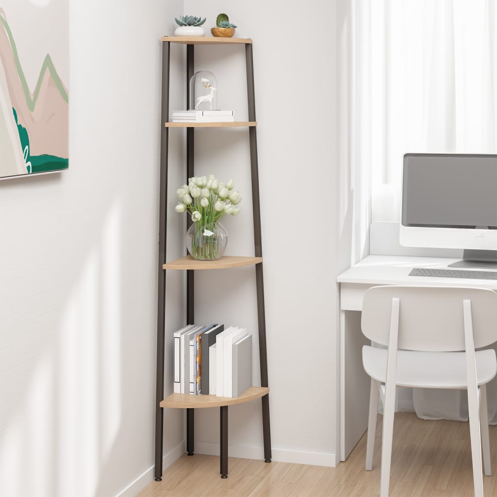 4-Tier Corner Shelf Light Brown and Black 45.5x31.5x150 cm - Merlin Deals