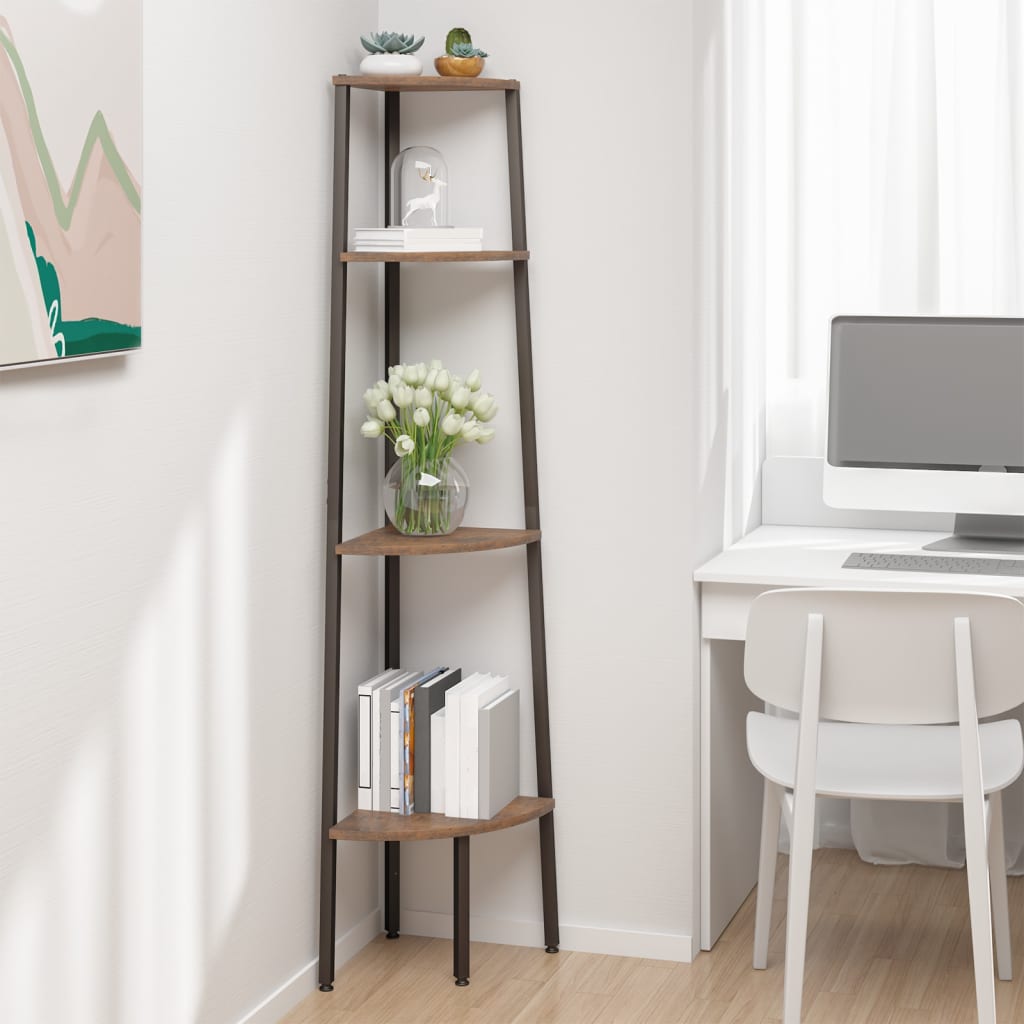 4-Tier Corner Shelf Dark Brown and Black 45.5x31.5x150 cm - Decor Base