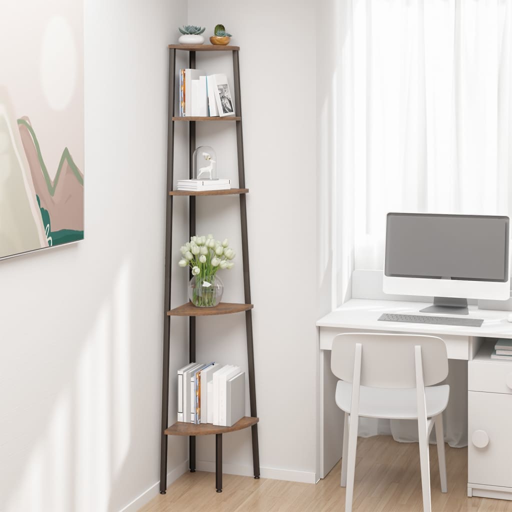 5-Tier Corner Shelf Dark Brown and Black 45.5x31.5x180 cm - Discount Dealers