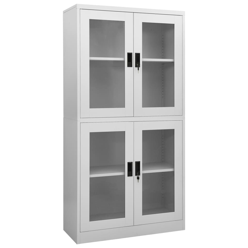 Office Cabinet Light Grey 90x40x180 cm Steel and Tempered Glass - Merkel Designers