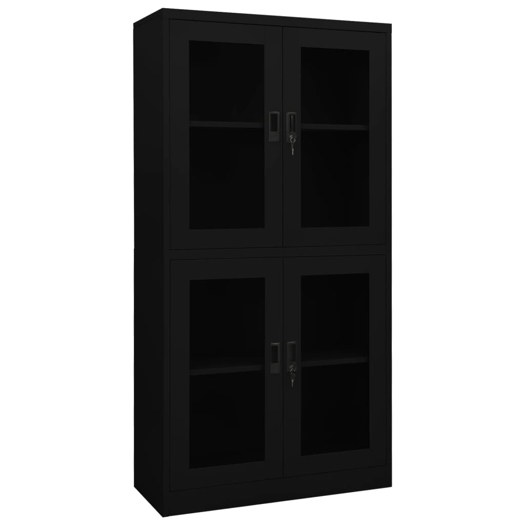 Office Cabinet Black 90x40x180 cm Steel and Tempered Glass - Millennium Furniture