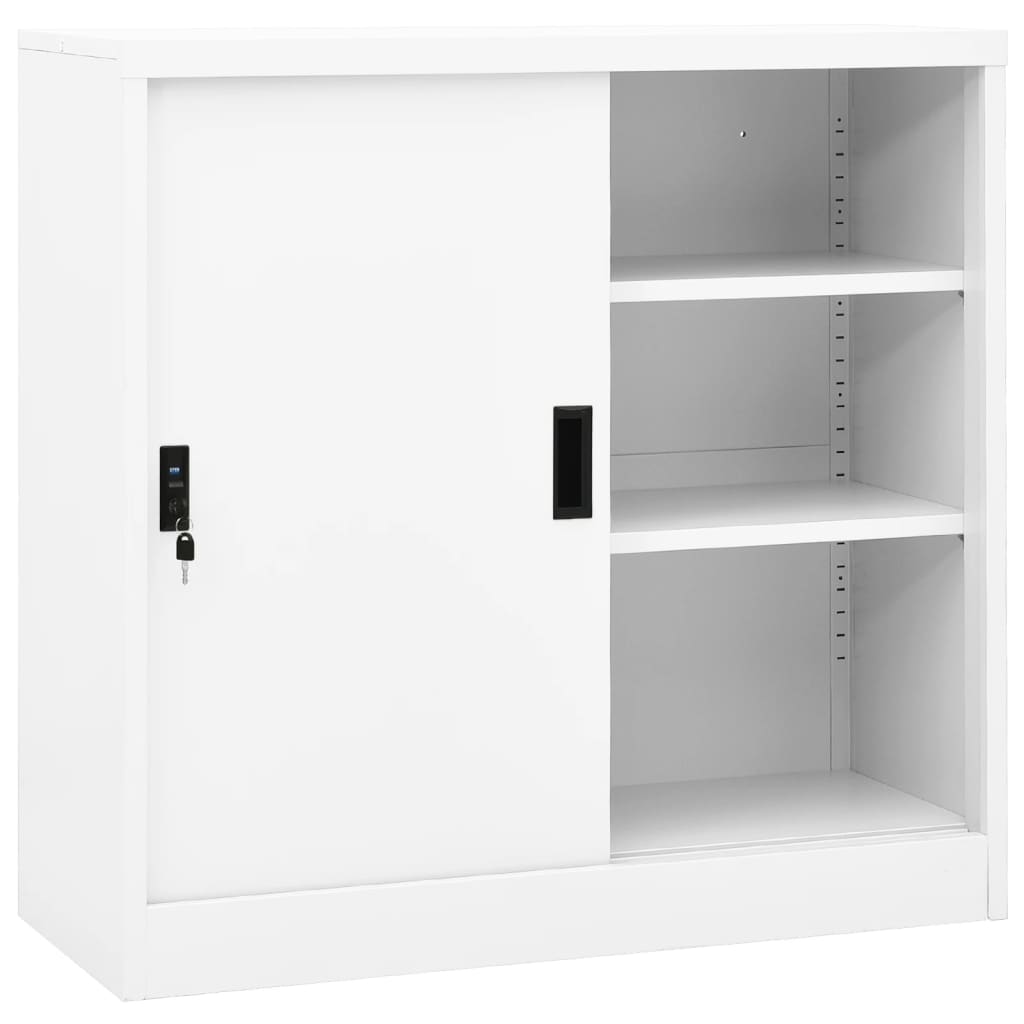 Office Cabinet with Sliding Door White 90x40x90 cm Steel - Tyrell & Tyrell
