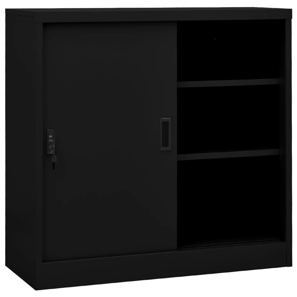 Office Cabinet with Sliding Door Black 90x40x90 cm Steel - Brittle & Co