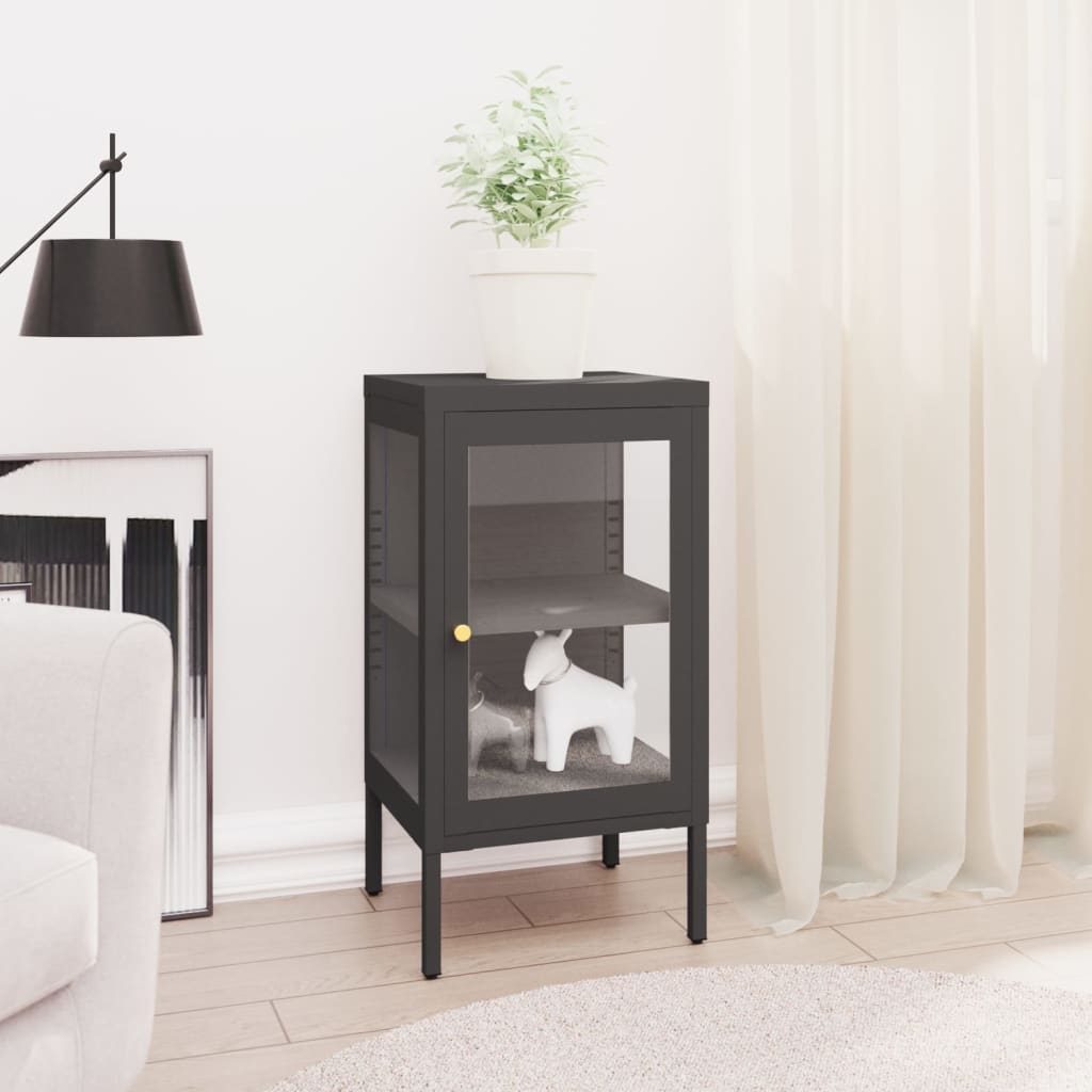 Sideboard Anthracite 38x35x70 cm Steel and Glass - The Home Maker