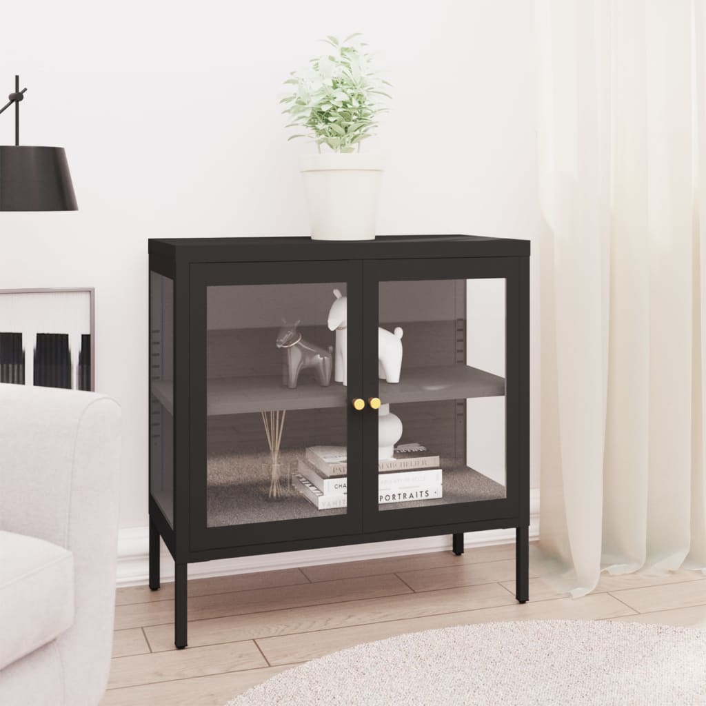 Sideboard Black 70x35x70 cm Steel and Glass - Casper Homes
