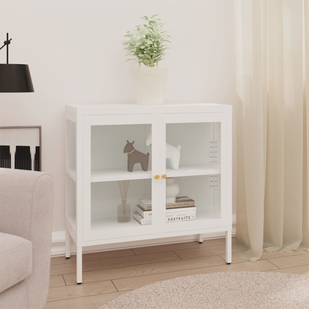 Sideboard White 70x35x70 cm Steel and Glass - Direct Imports