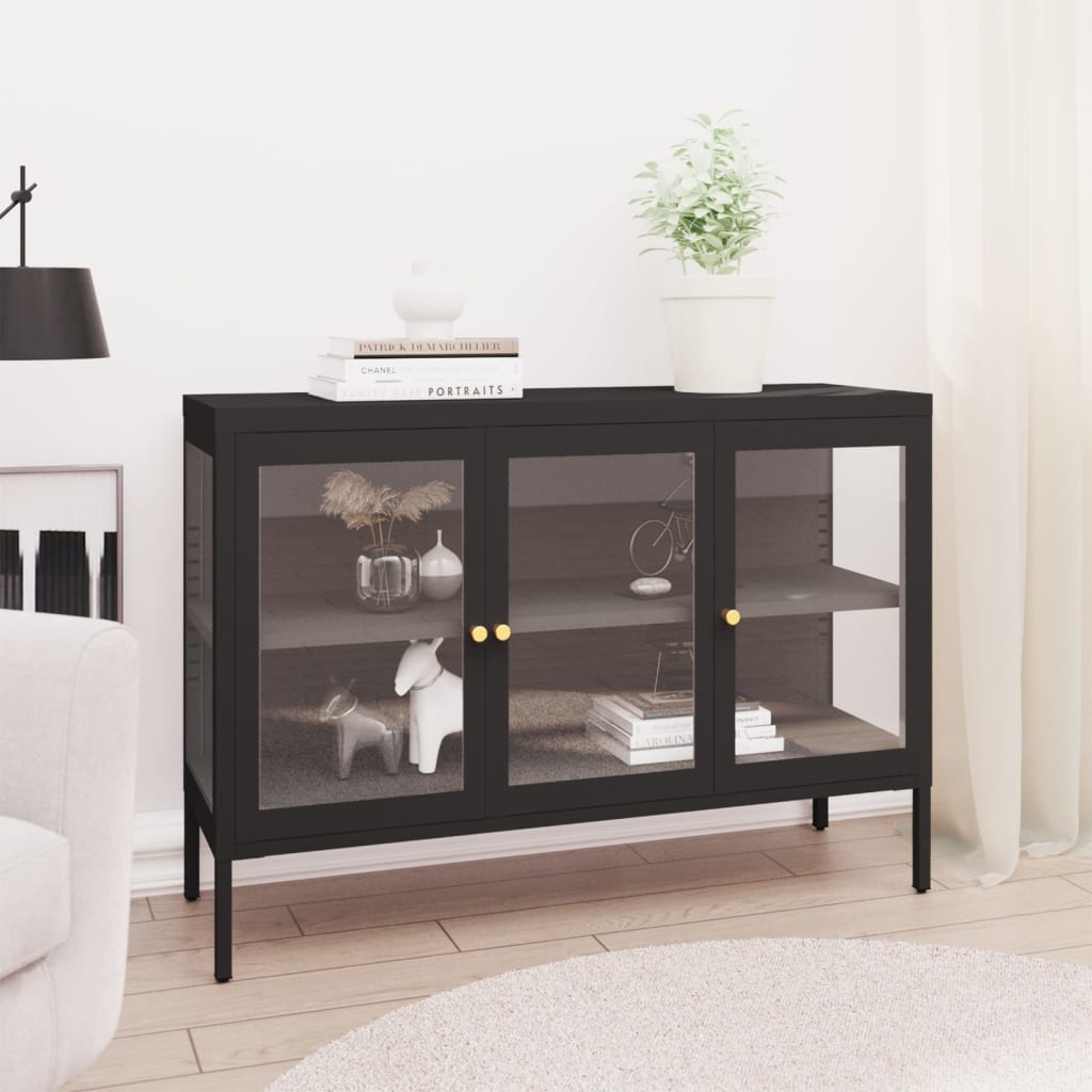 Sideboard Black 105x35x70 cm Steel and Glass - All Things Good