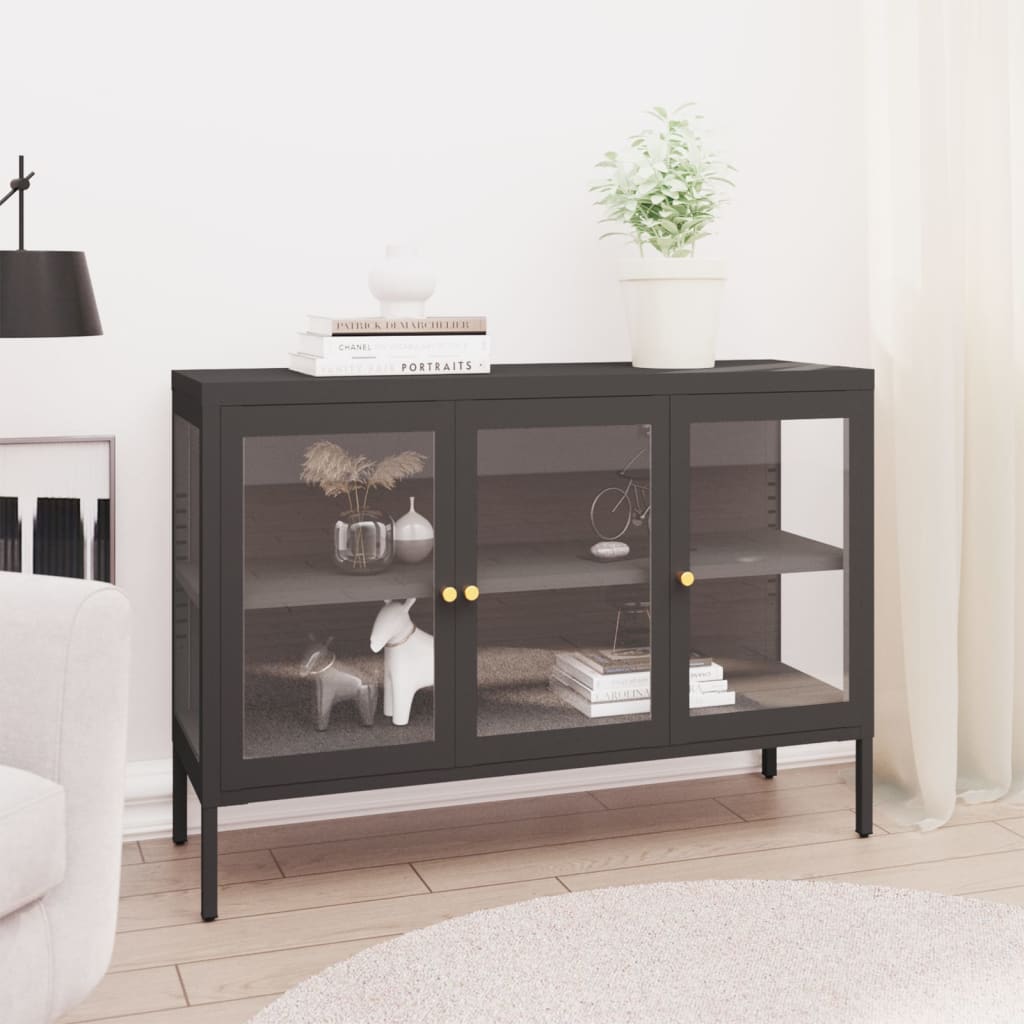Sideboard Anthracite 105x35x70 cm Steel and Glass - Merkel Designers