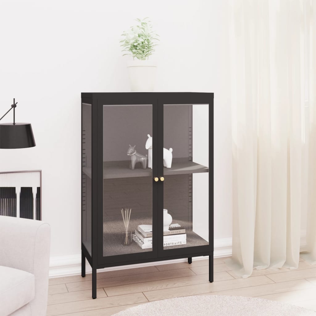 Sideboard Black 75x35x105 cm Steel and Glass - Casper Homes