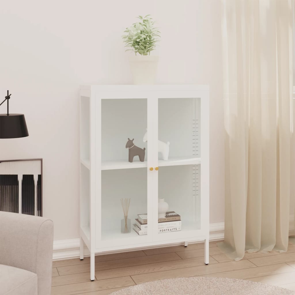 Sideboard White 75x35x105 cm Steel and Glass - R and M Furniture