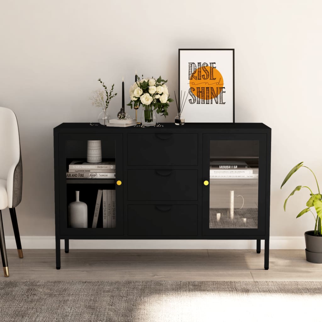 Sideboard Black 105x35x70 cm Steel and Tempered Glass - Sid & Sam
