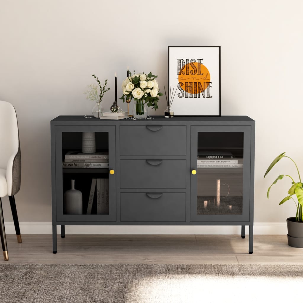 Sideboard Anthracite 105x35x70 cm Steel and Tempered Glass - All Things Good