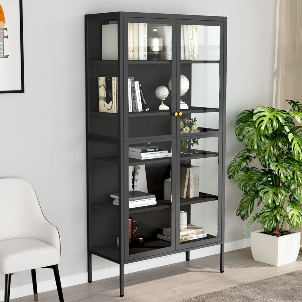 Display Cabinet Anthracite 90x40x180 cm Steel and Tempered Glass - Merkel Designers