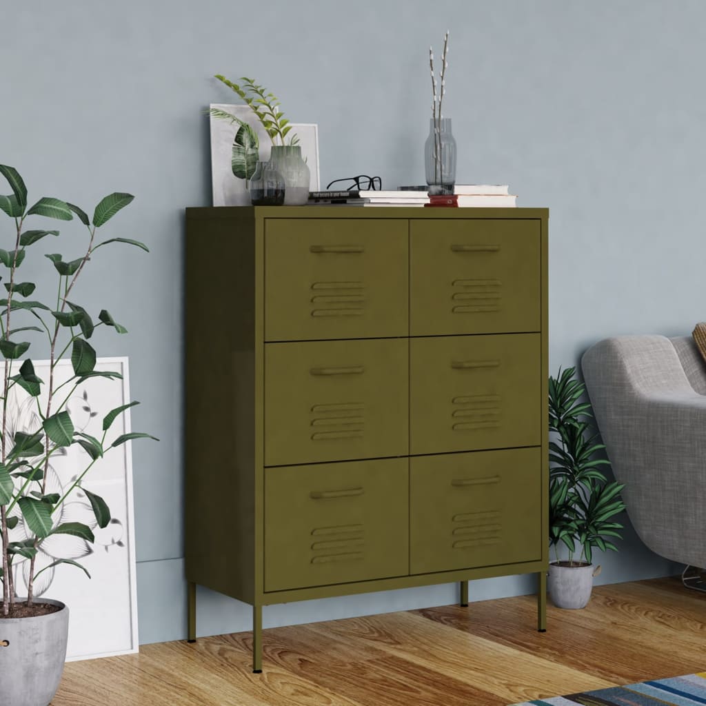 Drawer Cabinet Olive Green 80x35x101.5 cm Steel - Unbeatable Bargains