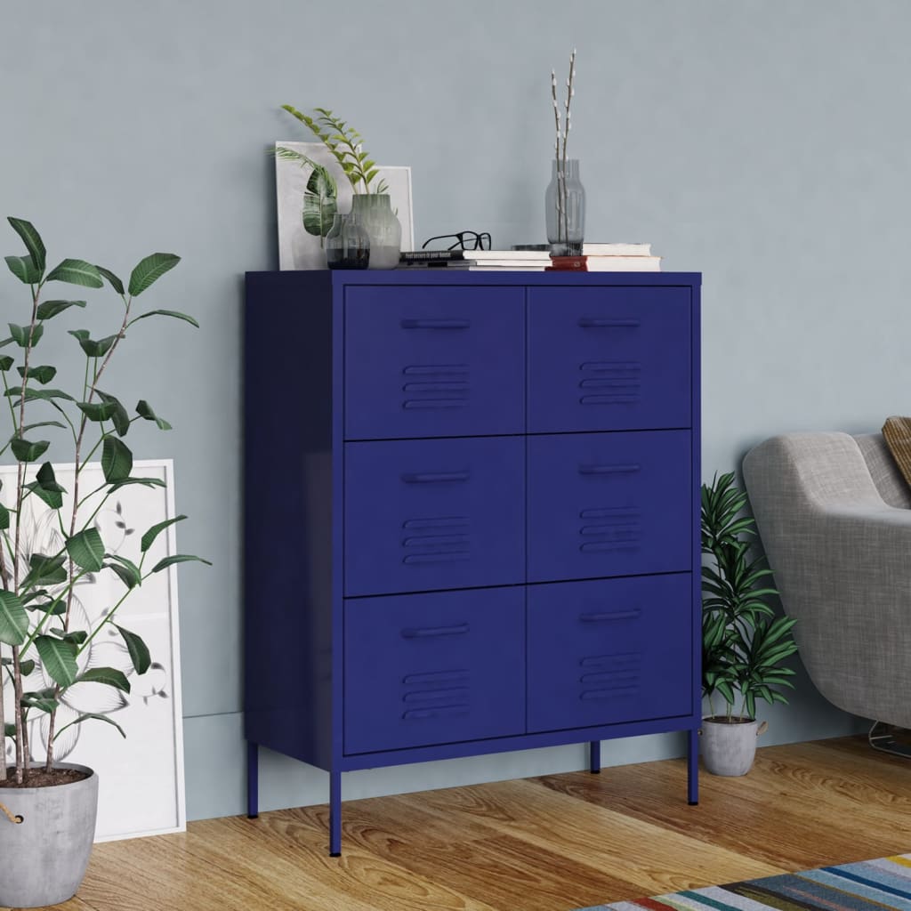 Drawer Cabinet Navy Blue 80x35x101.5 cm Steel - Tyrell & Tyrell