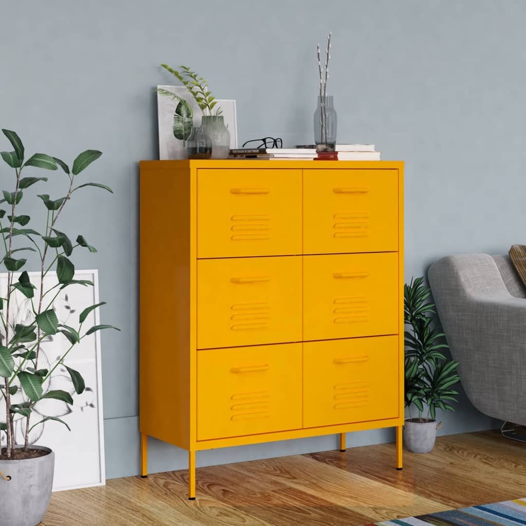Drawer Cabinet Mustard Yellow 80x35x101.5 cm Steel - Sid & Sam