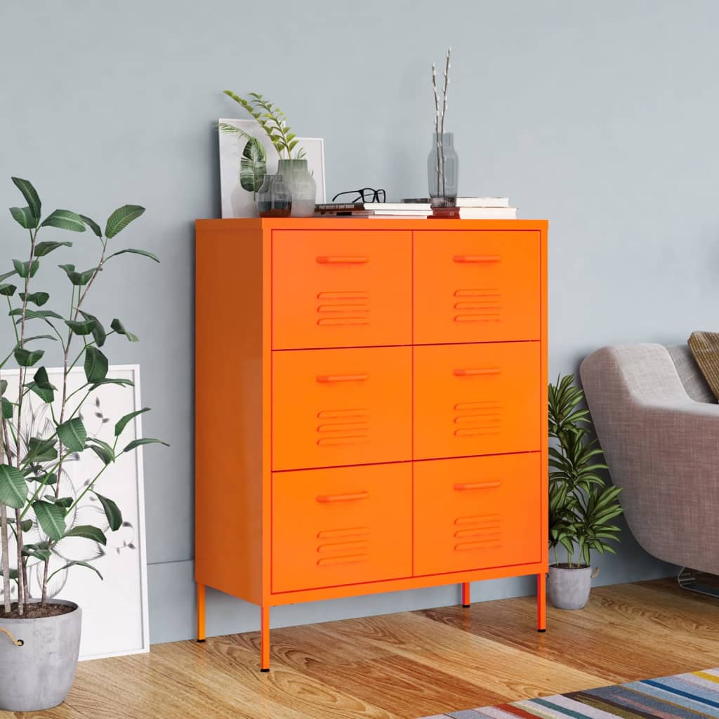 Drawer Cabinet Orange 80x35x101.5 cm Steel - Brittle & Co