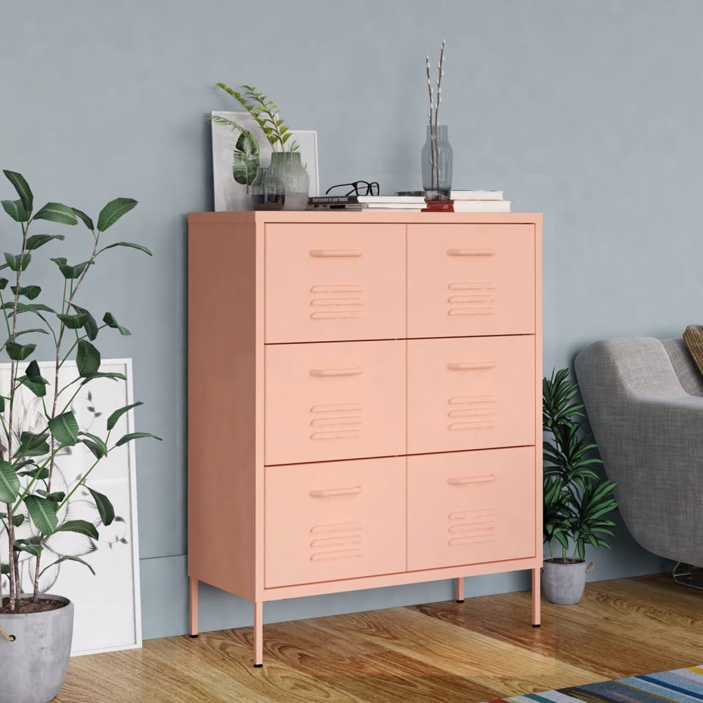 Drawer Cabinet Pink 80x35x101.5 cm Steel - Millennium Furniture