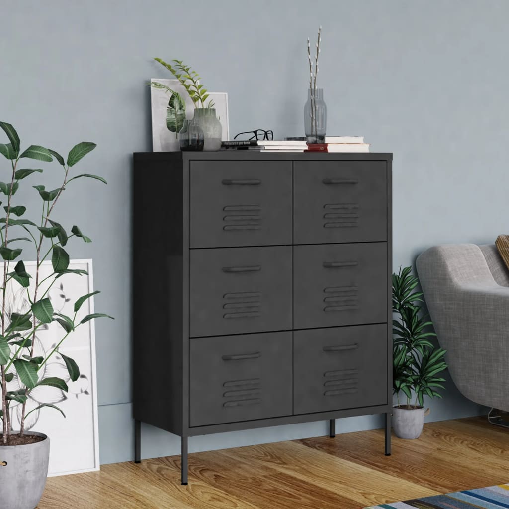 Drawer Cabinet Anthracite 80x35x101.5 cm Steel - Merkel Designers