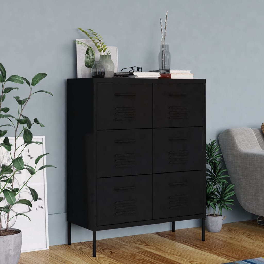 Drawer Cabinet Black 80x35x101.5 cm Steel - The Home Maker